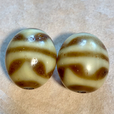 Pair of Vintage Agate Dzi Beads