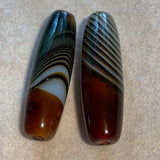 Pair of Striated Carnelian Beads