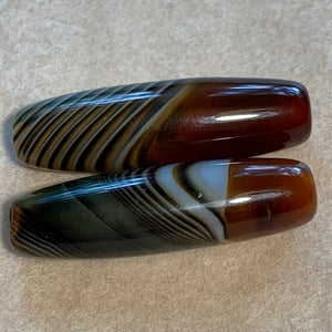 Pair of Striated Carnelian Beads
