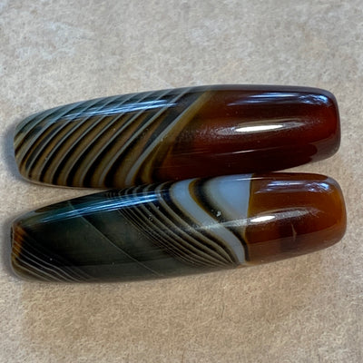 Pair of Striated Carnelian Beads