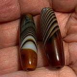 Pair of Striated Carnelian Beads