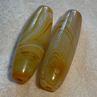 Pair of Striated Carnelian Beads