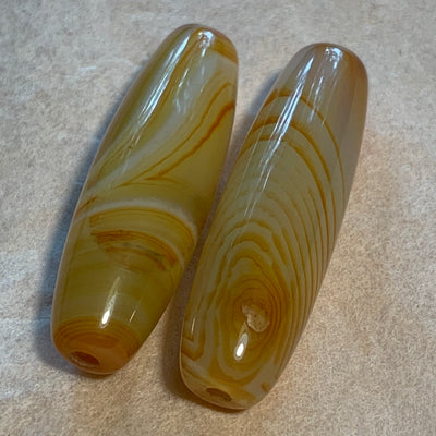 Pair of Striated Carnelian Beads