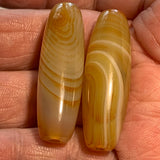 Pair of Striated Carnelian Beads