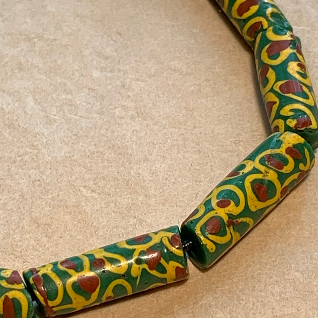 Antique Green With Red & Yellow Eyes Trade Beads