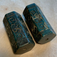 Large 6-Sided Green Jade Carved Bead