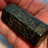 Large 6-Sided Green Jade Carved Bead
