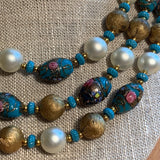 Vintage Blue Wedding Cake and Pearl Bead Necklace