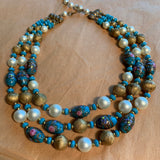 Vintage Blue Wedding Cake and Pearl Bead Necklace