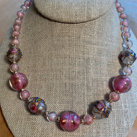 Vintage Pink Italian Wedding Cake Beads, Necklace