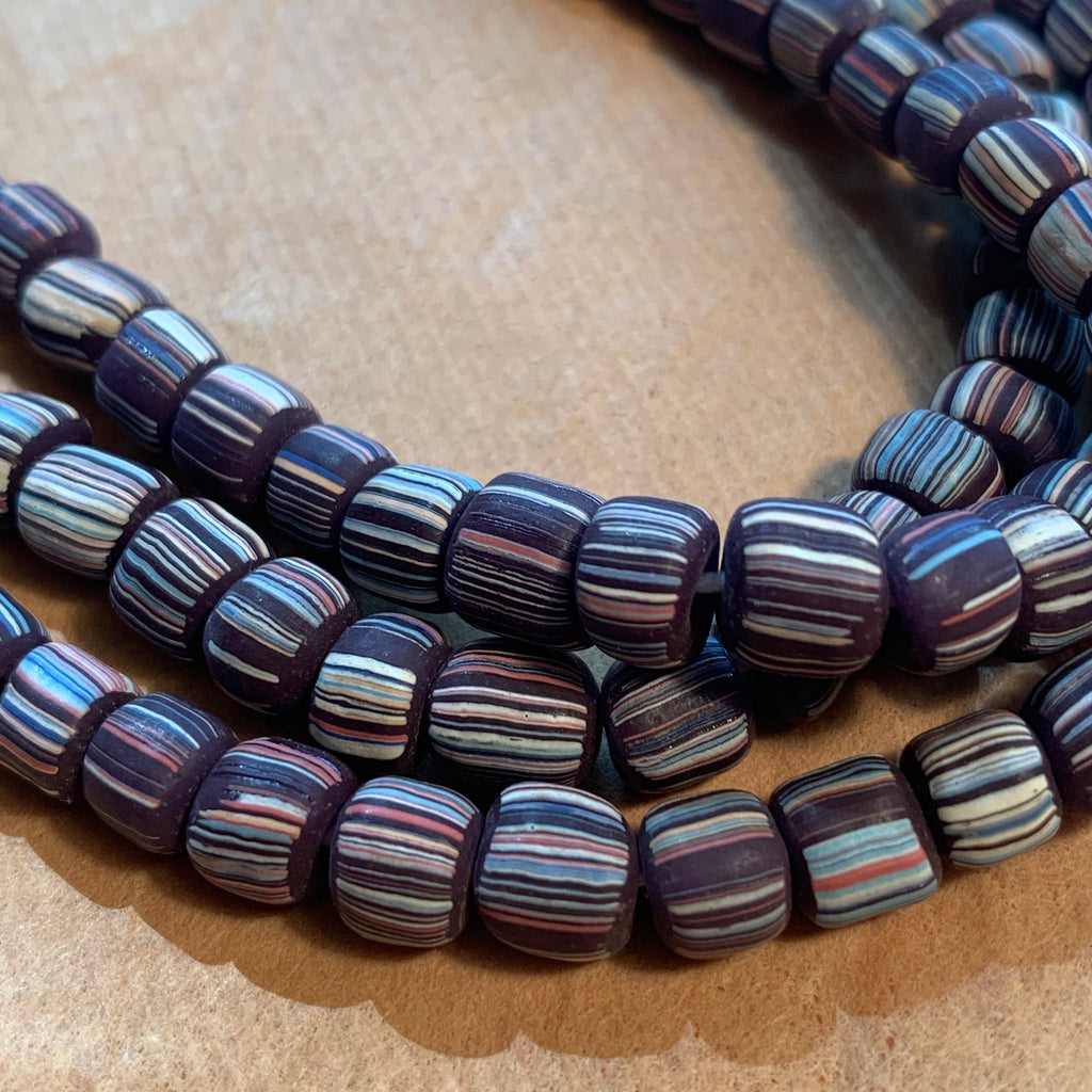 New Java Dark Purple Glass Beads, Striped