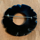 Carved Black Bakelite Pin, Roses
