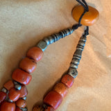 Antique Berber Necklace,Coral Beads, Charms, & Pendant