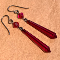 Vintage Ruby Glass Earrings by Ruth