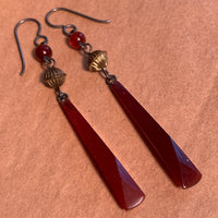 Vintage Carnelian Glass Earrings by Ruth