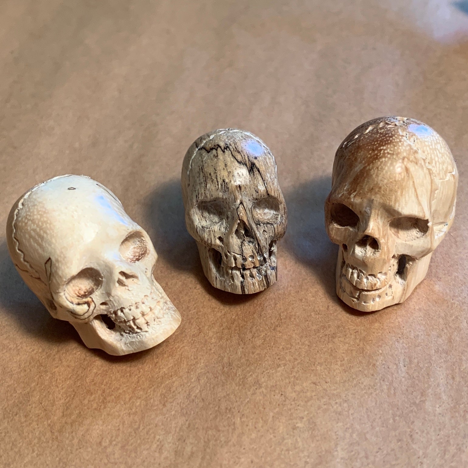 Wood 12mm x 13mm Carved Skull Beads (108)