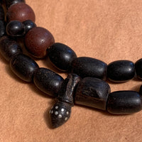 Antique Black Coral and Silver Inlay Beads, Necklace