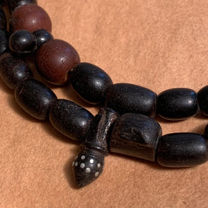 Antique Black Coral and Silver Inlay Beads, Necklace