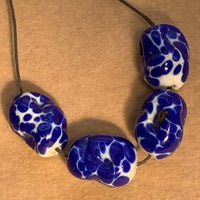 Blue & White Japanese Glass Beads 1960's, Set of 4