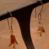 Carved Carnelian Flowers & 18 Karat Gold Earrings