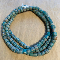 Translucent Matte Teal Striped Glass Beads, Java