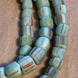 Matte Opaque Mint Striped Glass Beads, Java