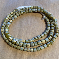Java Matte Light Olive Glass Beads, Striped