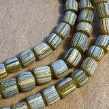 Java Matte Light Olive Glass Beads, Striped