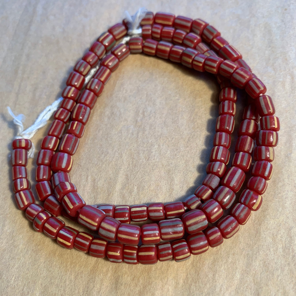 Java Red Striped Glass Beads | Beadparadise.com
