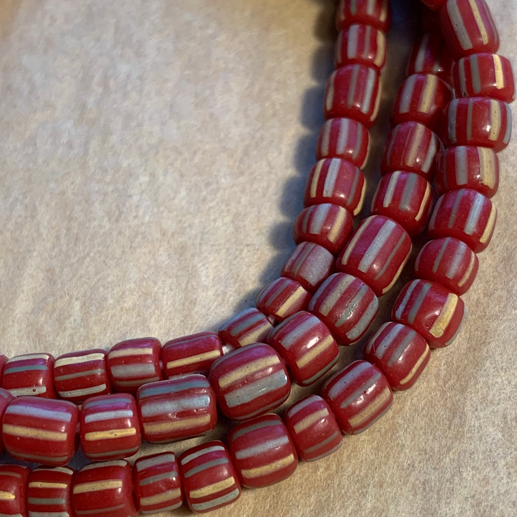 Java Red Striped Glass Beads | Beadparadise.com