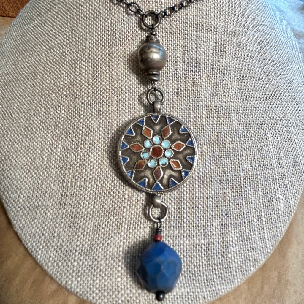 Necklace with Unique Enameled/ Shell Focal