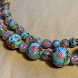 Vintage Baby Blue Wedding Cake Necklace with Pink Floral Beads