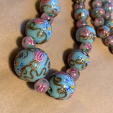 Vintage Baby Blue Wedding Cake Necklace with Pink Floral Beads