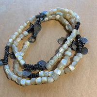 Vintage Mother of Pearl Necklace with Sterling Beads