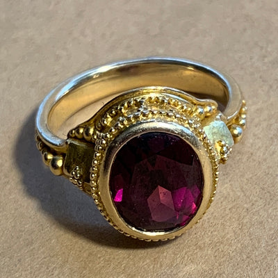 Vintage 14kt Gold & Red Amethyst Ring, Indonesia