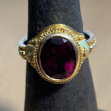 Vintage 14kt Gold & Red Amethyst Ring, Indonesia