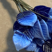 Vintage Japanese Glass Leaves, 2-Tone Blues