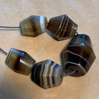 Set of 5 Antique Idar-Oberstein Banded Agate Beads