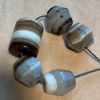 Set of 5 Antique Idar-Oberstein Banded Agate Beads