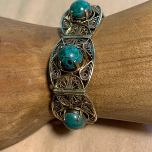 Vintage Silver Bracelet with Gold Vermeil & Chrysocolla