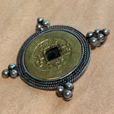 Brass Chinese Coin Pendant Set in Sterling Silver