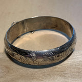 Vintage Engraved Silver Hollow Bangle