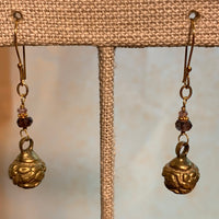18 Karat Gold Earrings With Sapphire & Antique Button, Nepal