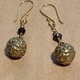 18 Karat Gold Earrings With Sapphire & Antique Button, Nepal
