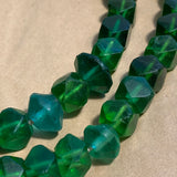 Antique Green Vaseline Cornerless Cube, Strand