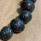 Pair of Ebony Wood Beads with Silver Inlay, Mali