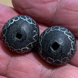Pair of Ebony Wood Beads with Silver Inlay, Mali
