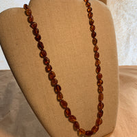 Vintage Amber Necklace, Smooth Bean Shapes