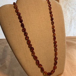 Vintage Amber Necklace, Smooth Bean Shapes