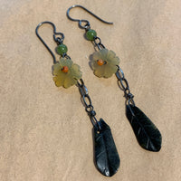 Jade Leaves & Flowers Earrings